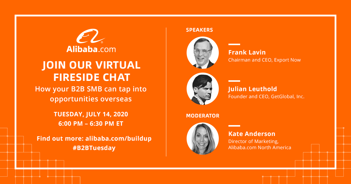 Social post graphic and video opening graphic for the Fireside Chat about how your B2B SMB can tap into opportunities overseas