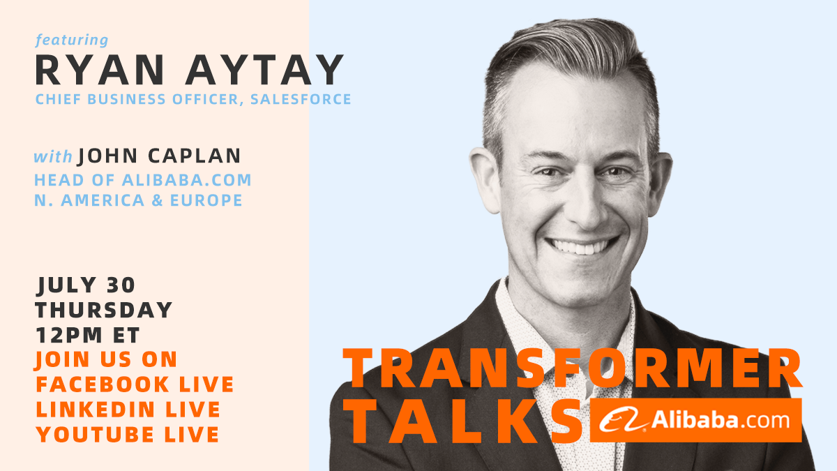 Social post graphic and video opening graphic for the Transformer Talks with Ryan Aytay, Chief Officer of Salesforce