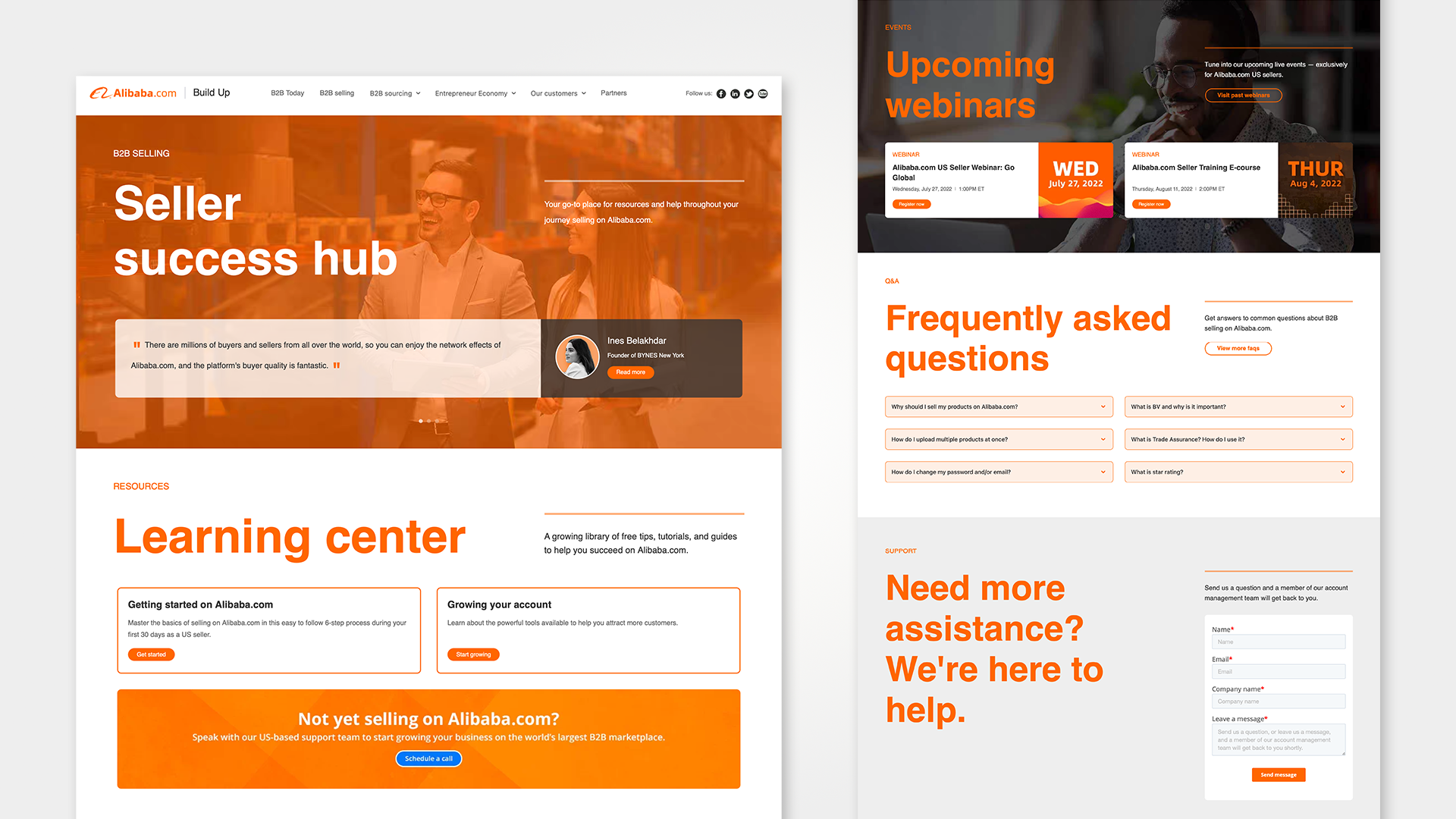Seller Success Hub page on Alibaba.com Build Up
