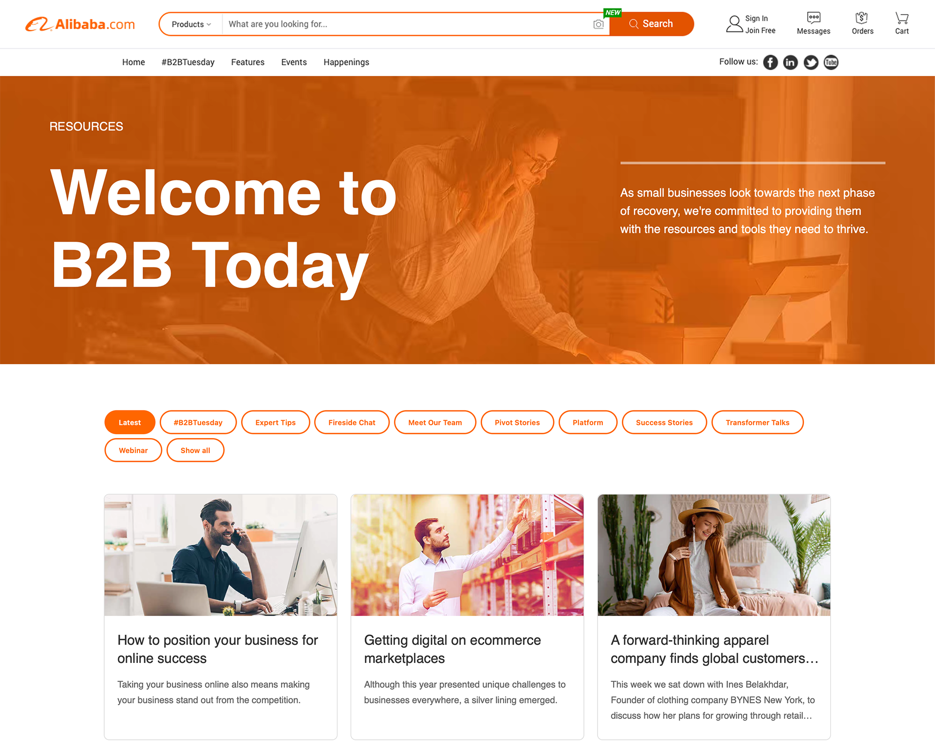 Alibaba.com Build Up B2B Today page in Phase 2