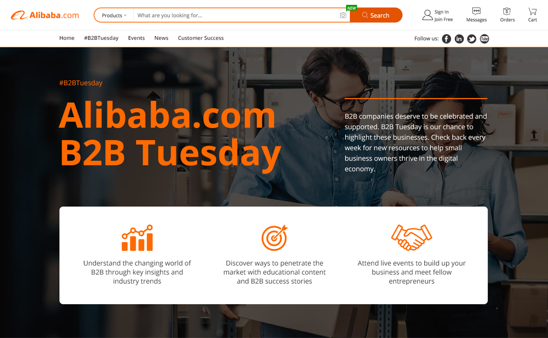 Hero section of the #B2BTuesday page on Alibaba.com Build Up
