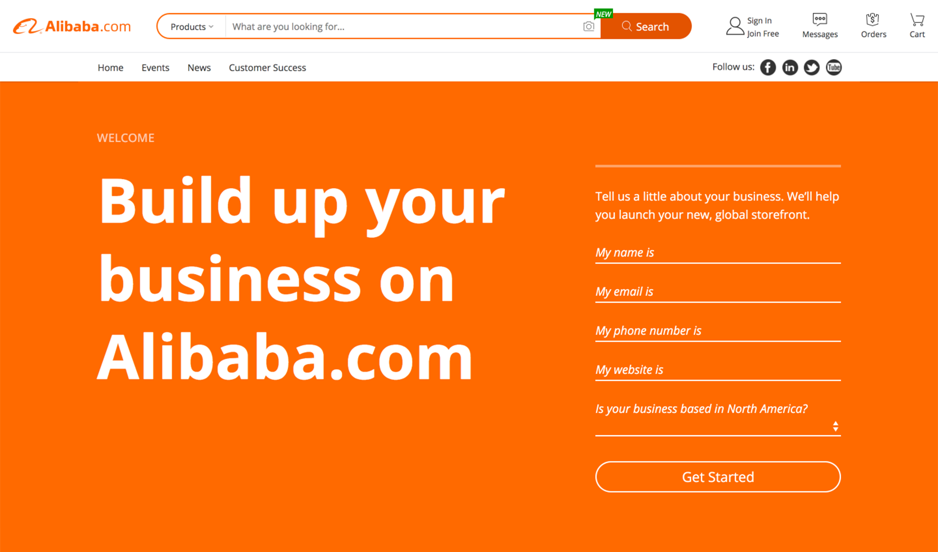Alibaba.com Build Up welcome section in Phase 1