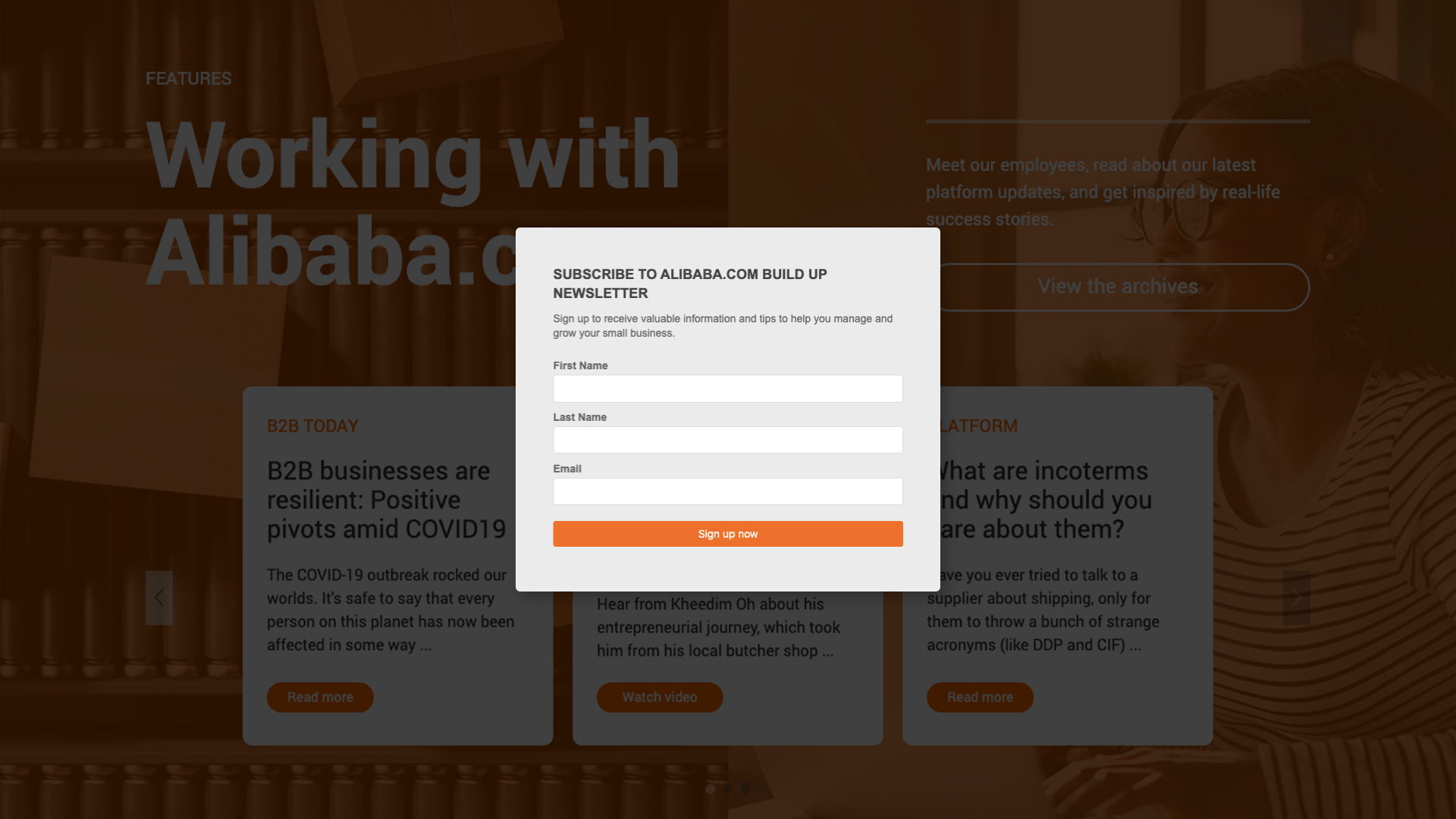 Alibaba.com Build Up pop-up form in Phase 2