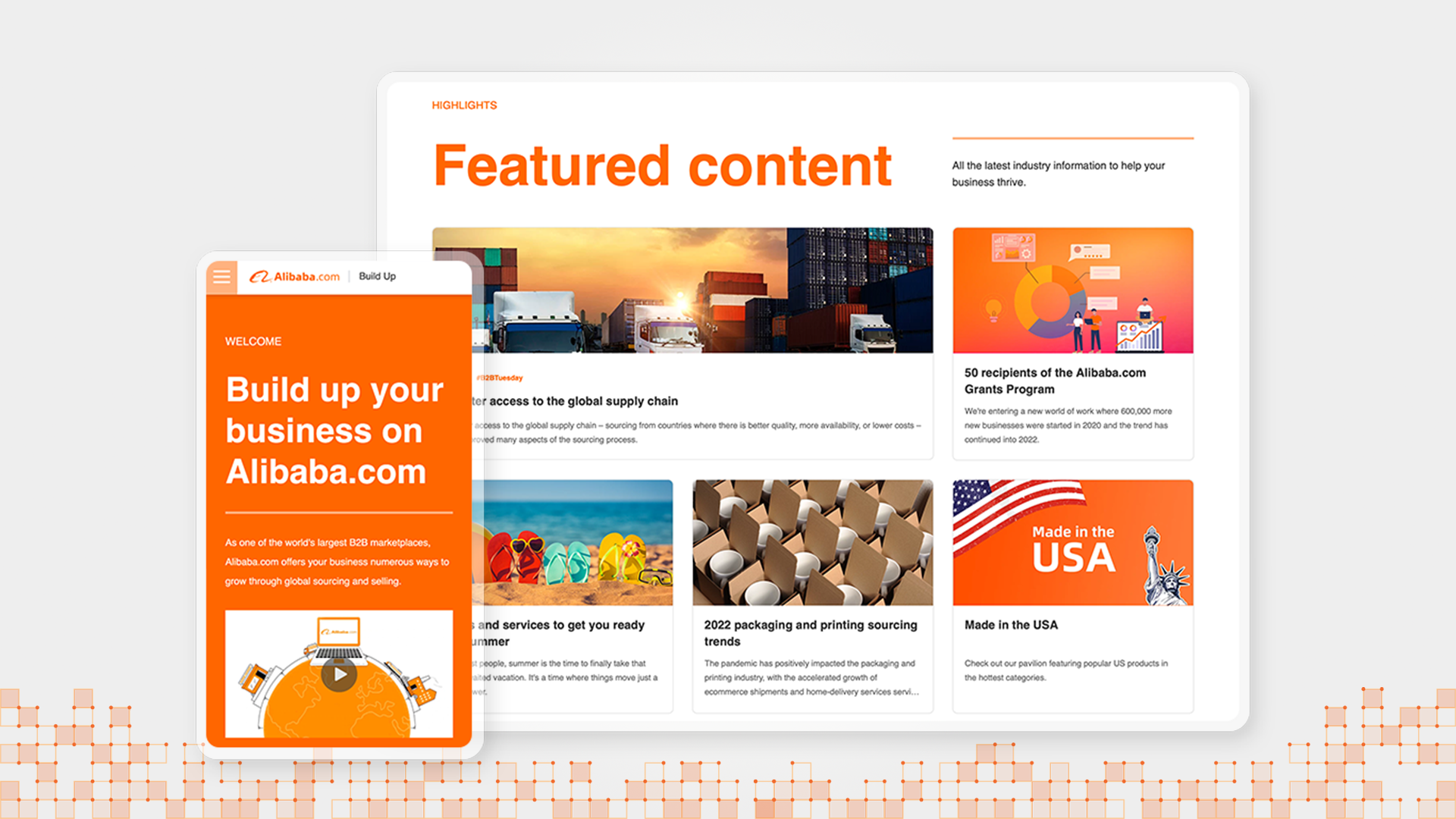Alibaba.com Build Up homepage on desktop and mobile