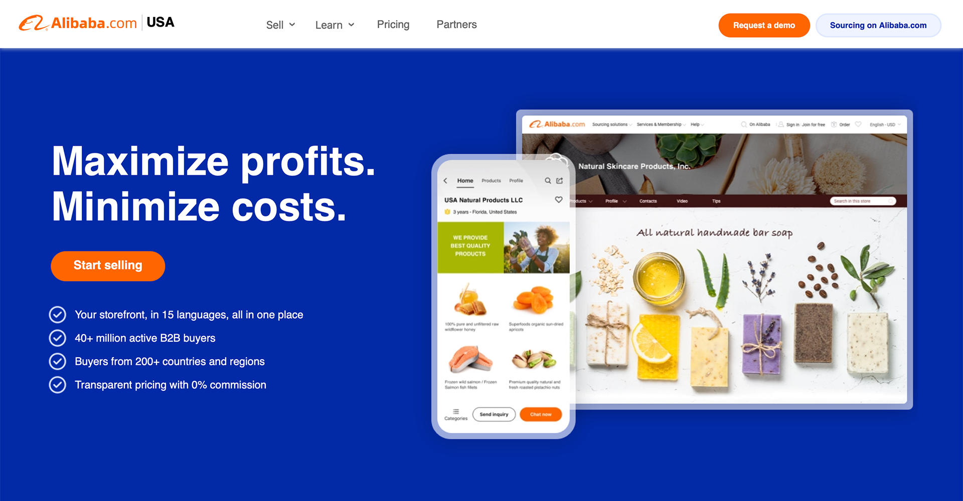 Alibaba.com USA hero section on the homepage in version 1