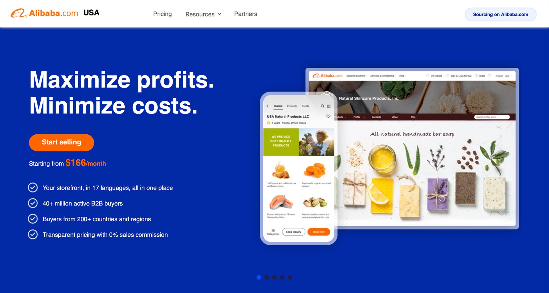 Alibaba.com USA hero section on the homepage in version 2