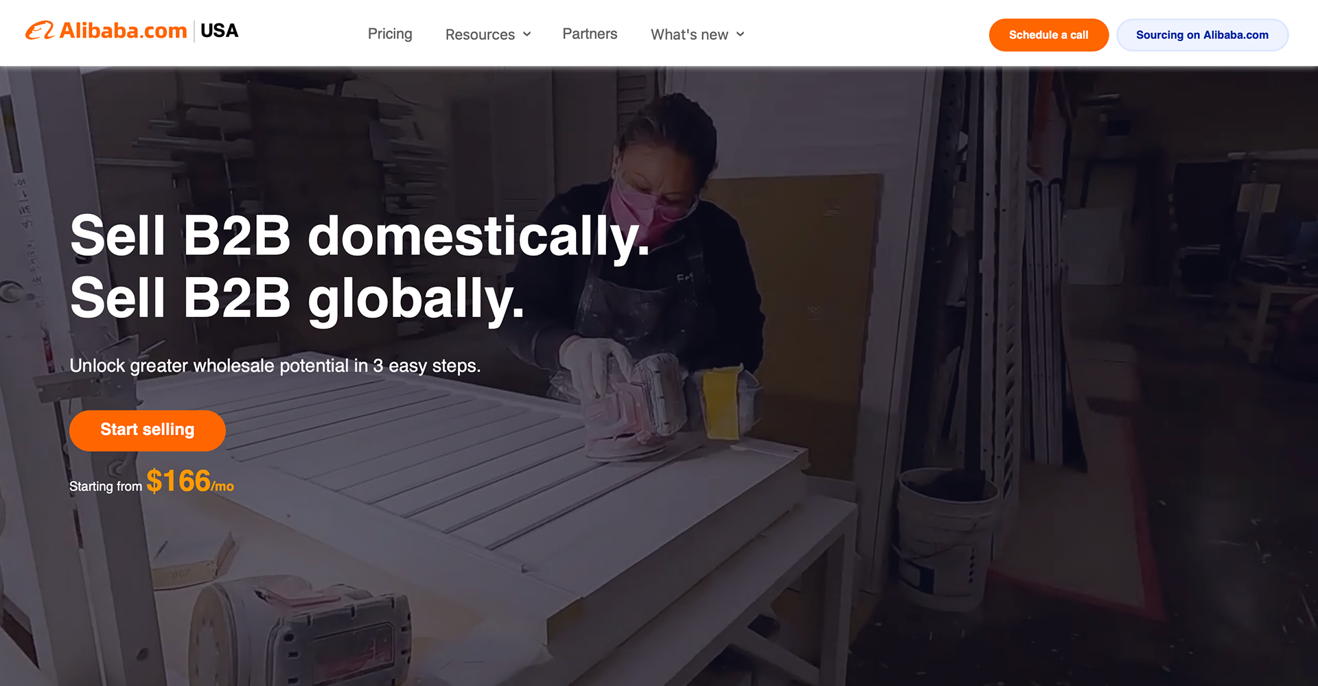 Alibaba.com USA hero section on the homepage in version 3