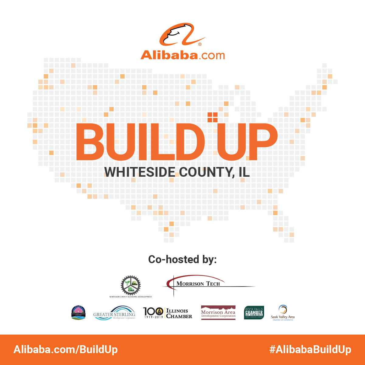Social media graphic to promote Alibaba.com Build Up event at Whiteside County, IL